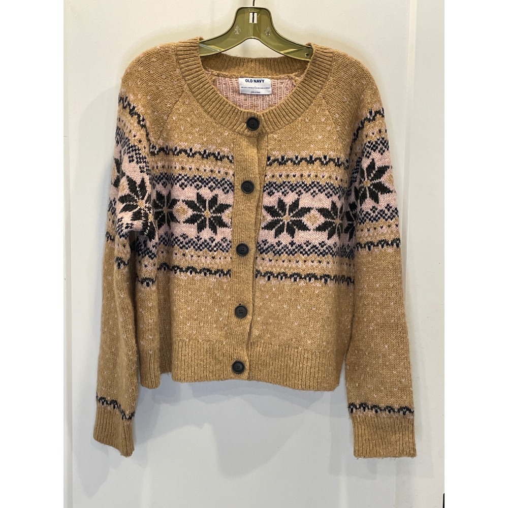 Fair Isle Nordic Sandi Ski Cardigan Sweater Cabincore Heritage Large Academia
